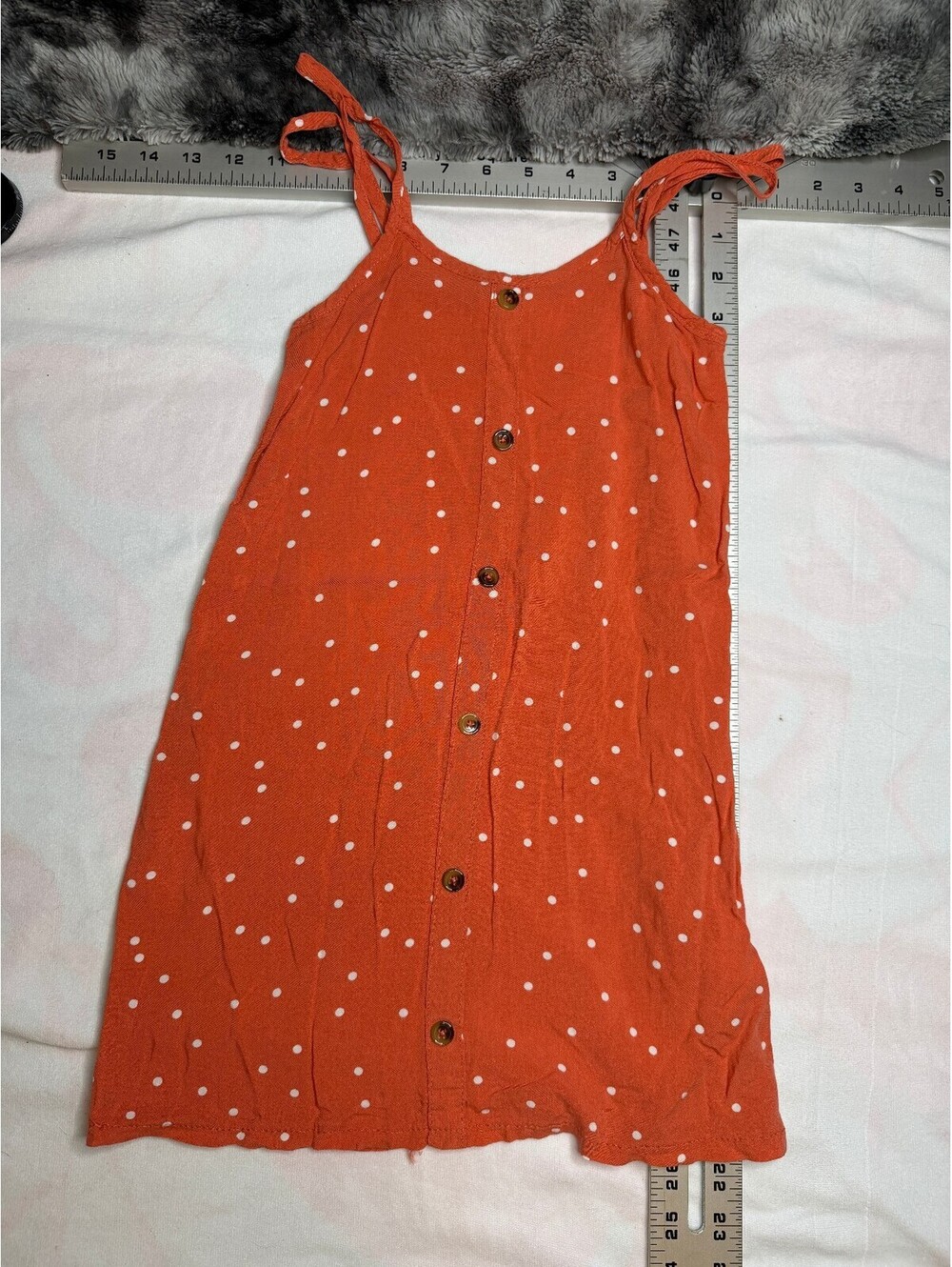 btween Girls Size 7 Rust Orange White Polka Dot Button Front Sleeveless Sundress